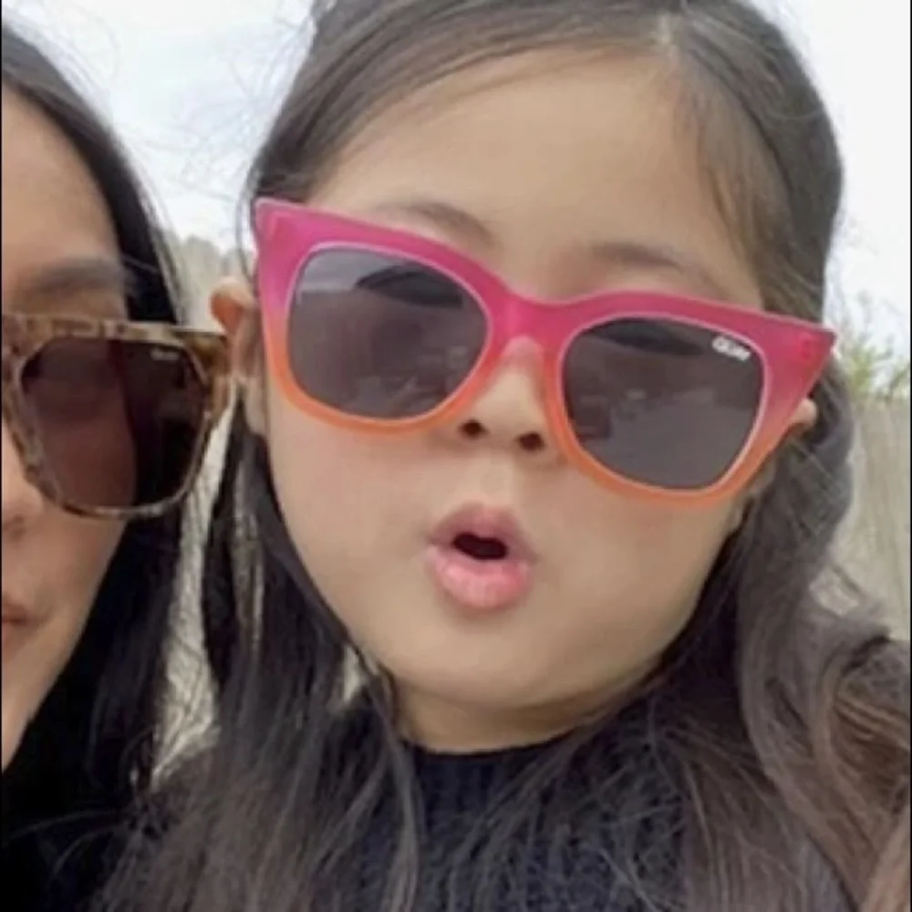 QUAY Harper Kids Sunglasses Matte Black Coral Pink Frame Smoke Lens Cateye